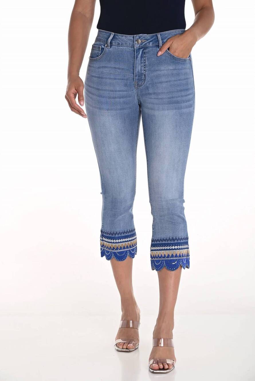 NEW FRANK LYMAN scallop cuff crop jean in blue